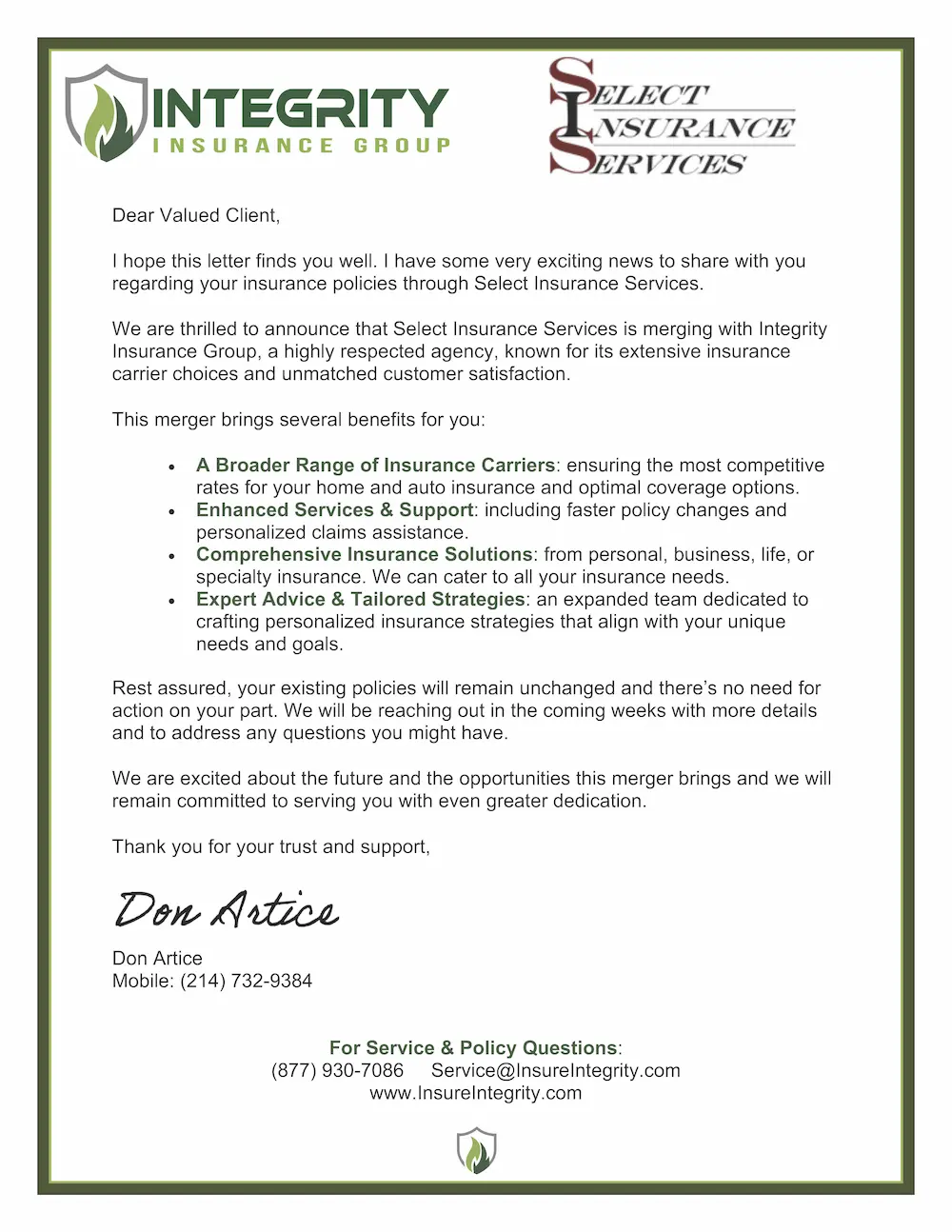 Dear Valued Client - SIS